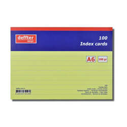 Deffter - Deffter Index Cards 100lü A6 Sarı 160g Çizgili