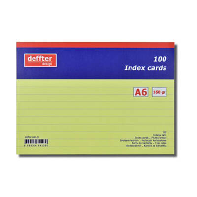 Deffter Index Cards 100lü A6 Sarı 160g Çizgili