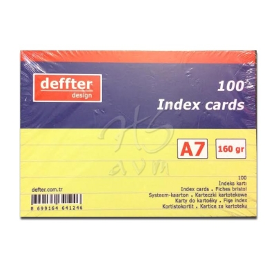 Deffter Index Cards 100lü A7 Çizgili Sarı