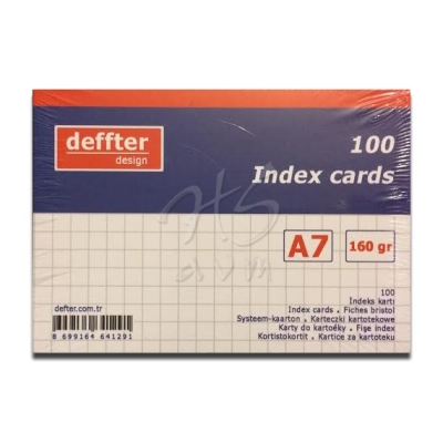 Deffter Index Cards 100lü A7 Kareli Beyaz