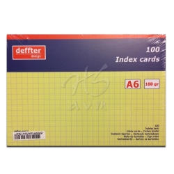 Deffter - Deffter Index Cards 100lü Kareli A6 Sarı