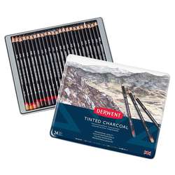 Derwent - Derwent Tinted Charcoal Sulandırılabilen Renkli Füzen Kalem 24lü