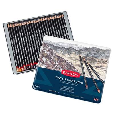 Derwent Tinted Charcoal Sulandırılabilen Renkli Füzen Kalem 24lü