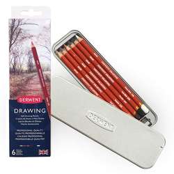 Derwent - Derwent Drawing Yağlı Eskiz Kalemi 6lı Set Metal Kutu