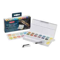 Derwent - Derwent Metallic Paint Pan Set Fırça ve Süngerli 12li 2305790