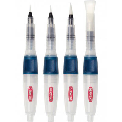 Derwent Push Button Waterbrush Hazneli Sulu Boya Fırçası 4lü Set