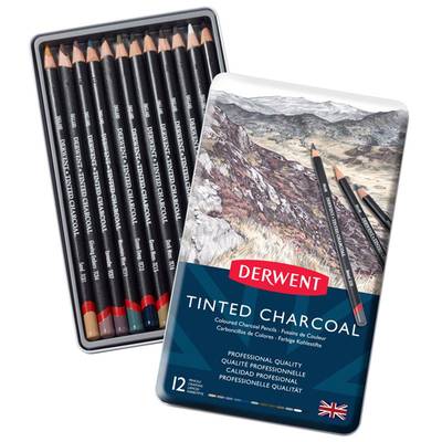 Derwent Tinted Charcoal Sulandırılabilen Renkli Füzen Kalem 12li