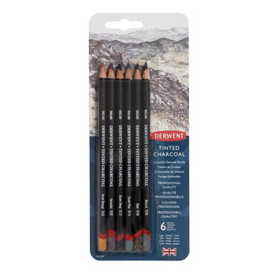 Derwent Tinted Charcoal Sulandırılabilen Renkli Füzen Kalem 6lı Set