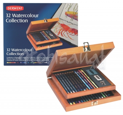 Derwent Watercolour Collection Sulu Boya Kalem Seti 32li Ahşap Kutu