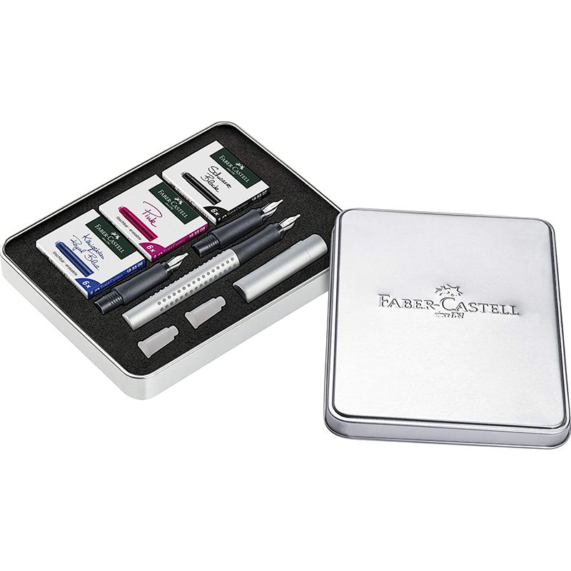Faber-castell Grip 2011 Dolma Kalem Kaligrafi Set Gümüş