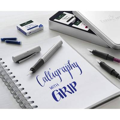 Faber-Castell Grip 2011 Dolma Kalem Kaligrafi Set Gümüş