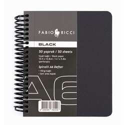 Fabio Ricci - Fabio Ricci Black Siyah Çizim Defteri Spiralli 50 Yaprak 150g A6