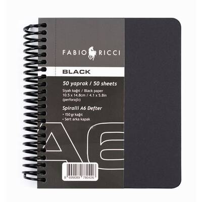 Fabio Ricci Black Siyah Çizim Defteri Spiralli 50 Yaprak 150g A6