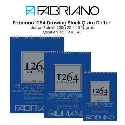 Fabriano 1264 Drawing Black Paper Siyah Çizim Defteri Üstten Spiralli 200g