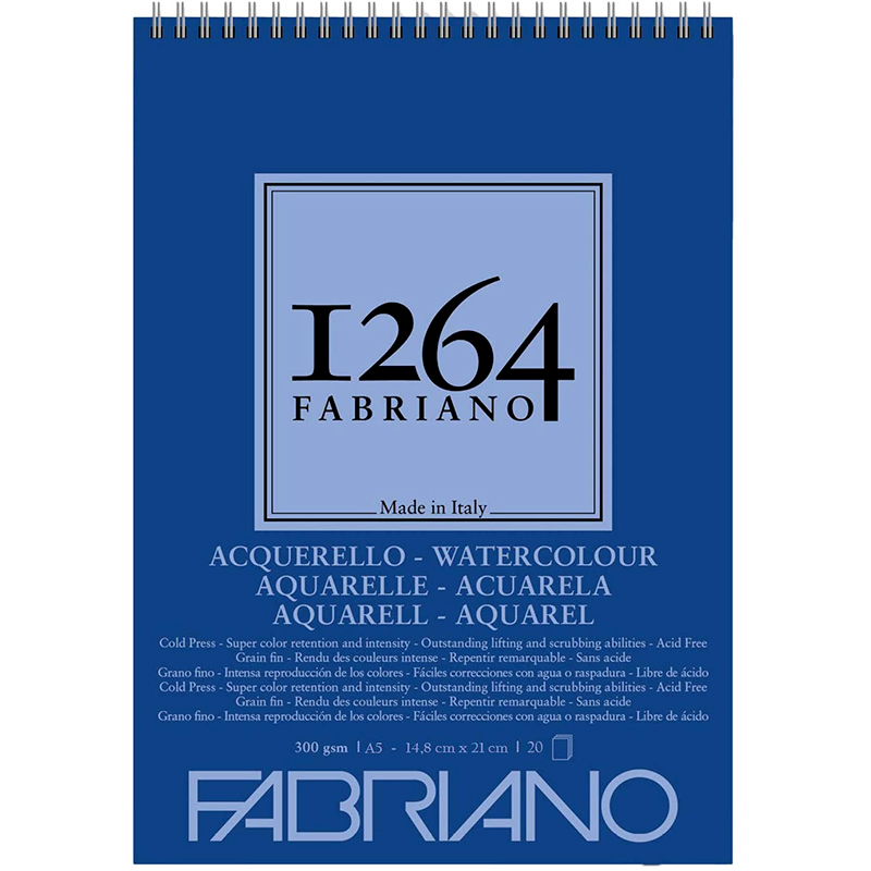 Fabriano 1264 Watercolour Sulu Boya Defteri Üstten Spiralli 300g A5