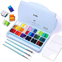 HIMI Twin Cup Gouache Set Guaj Boya Seti 36 Renk x 12g + 3 Fırça (Ice Blue Case)
