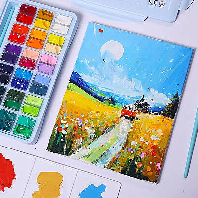 HIMI Twin Cup Gouache Set Guaj Boya Seti 36 Renk x 12g + 3 Fırça (Ice Blue Case) - 2
