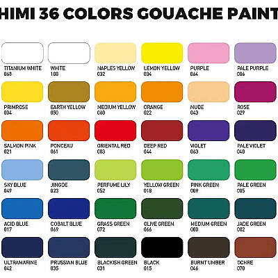 HIMI Twin Cup Gouache Set Guaj Boya Seti 36 Renk x 12g + 3 Fırça (Ice Blue Case) - 5