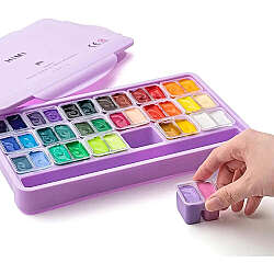 HIMI Twin Cup Gouache Set Guaj Boya Seti 36 Renk x 12g + 3 Fırça (Purple Case) (1)