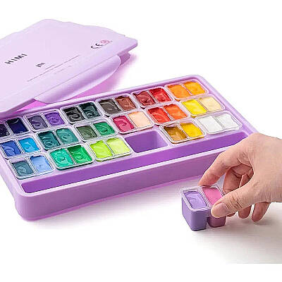 HIMI Twin Cup Gouache Set Guaj Boya Seti 36 Renk x 12g + 3 Fırça (Purple Case) - 2