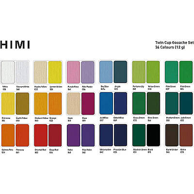 HIMI Twin Cup Gouache Set Guaj Boya Seti 36 Renk x 12g + 3 Fırça (Purple Case) - 7