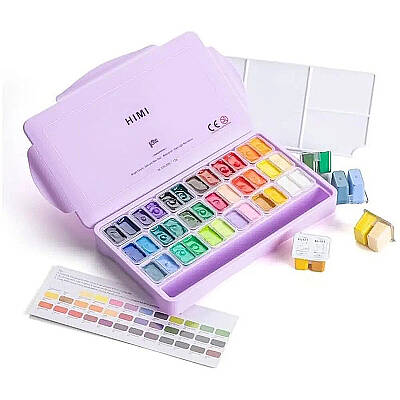 HIMI Twin Cup Gouache Set Guaj Boya Seti 36 Renk x 12g (Purple Case) - 1