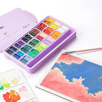 HIMI Twin Cup Gouache Set Guaj Boya Seti 36 Renk x 12g (Purple Case) - 2