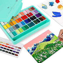 HIMI Twin Cup Gouache Set Guaj Boya Seti 48 Renk x 12g + 3 Fırça (Green Case) (1)