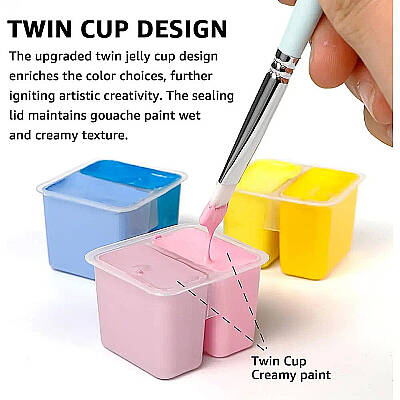 HIMI Twin Cup Gouache Set Guaj Boya Seti 48 Renk x 12g + 3 Fırça (Green Case) - 5