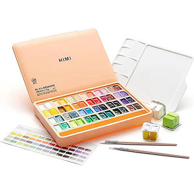 HIMI Twin Cup Gouache Set Guaj Boya Seti 48 Renk x 12g + 3 Fırça (Peach Fuzz Case) - 1