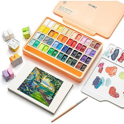 HIMI Twin Cup Gouache Set Guaj Boya Seti 48 Renk x 12g + 3 Fırça (Peach Fuzz Case) - 2