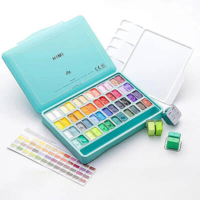 HIMI Twin Cup Gouache Set Guaj Boya Seti 48 Renk x 12g (Green Case) - 1