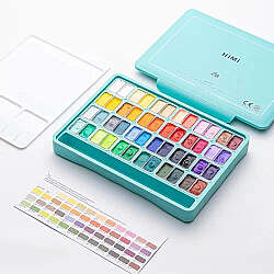 HIMI Twin Cup Gouache Set Guaj Boya Seti 48 Renk x 12g (Green Case) (1)