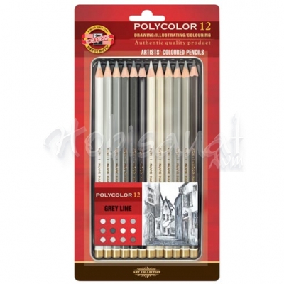 Koh-i-Noor Polycolor Kuru Boya Kalemi 12li Set Gri Tonlar