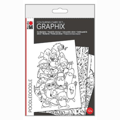 Marabu Graphix Colouring Card 12li Poodle Doodle Set