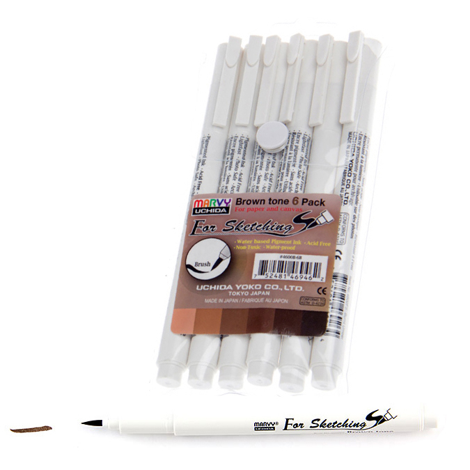 Marvy For Sketching Fırça Uçlu Kalem 6lı Set Kahve Tonlar