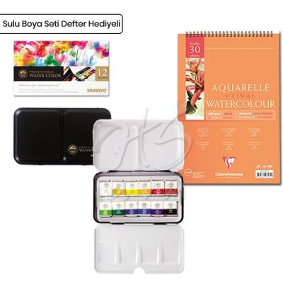 Mungyo Professional Sulu Boya Seti 12li Yarım Tablet Defter Hediyeli