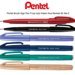 Pentel - Pentel Brush Sign Pen Fırça Uçlu Kalem Ana Renkler 6lı Set 2 (1)