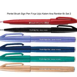 Pentel - Pentel Brush Sign Pen Fırça Uçlu Kalem Ana Renkler 6lı Set 2