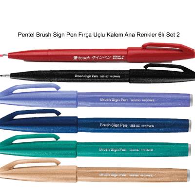 Pentel Brush Sign Pen Fırça Uçlu Kalem Ana Renkler 6lı Set 2