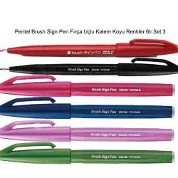 Pentel - Pentel Brush Sign Pen Fırça Uçlu Kalem Koyu Renkler 6lı Set 3
