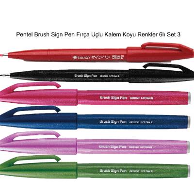 Pentel Brush Sign Pen Fırça Uçlu Kalem Koyu Renkler 6lı Set 3