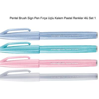 Pentel Brush Sign Pen Fırça Uçlu Kalem Pastel Renkler 4lü Set 1