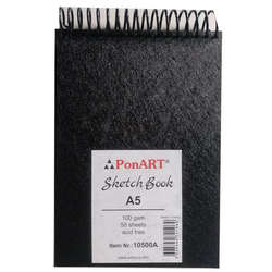 Ponart - Ponart Sketch Book Üstten Spiralli Çizim Defteri 100g A5 50 Sy