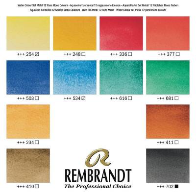 Rembrandt Water Colour Box Sulu Boya Seti 12 Renk + Fırça Mono Pigmented