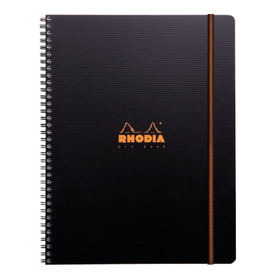 Rhodia Active Çizgili Defter Siyah İç Cepli Spiralli 90g 80 Yaprak 225x297mm