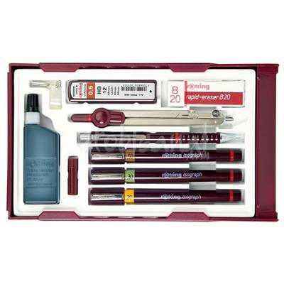 Rotring Isograph Master Set (0.2mm, 0.3mm, 0.5mm) Tikky 0.5 + Pergel