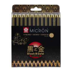 Sakura - Sakura Pigma Micron Black Gold Edition Teknik Çizim Kalemi 10+2 Set