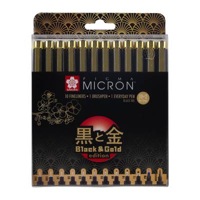 Sakura Pigma Micron Black Gold Edition Teknik Çizim Kalemi 10+2 Set