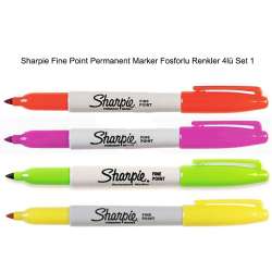 Sharpie - Sharpie Fine Point Permanent Marker Fosforlu Renkler 4lü Set 1
